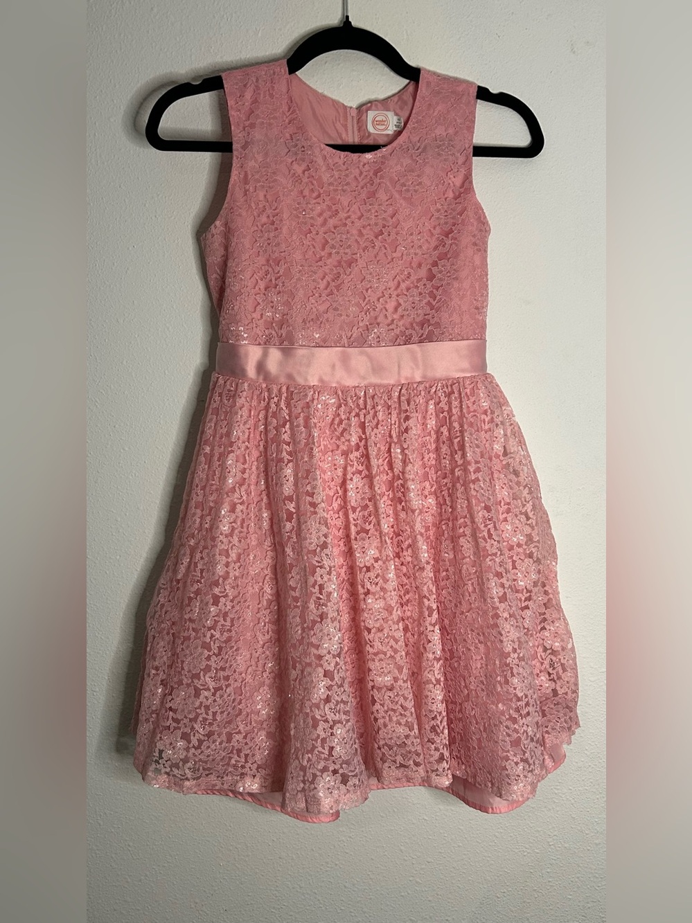 wonder nation Pink Lace Sleeveless Party Dress with Satin Waistband